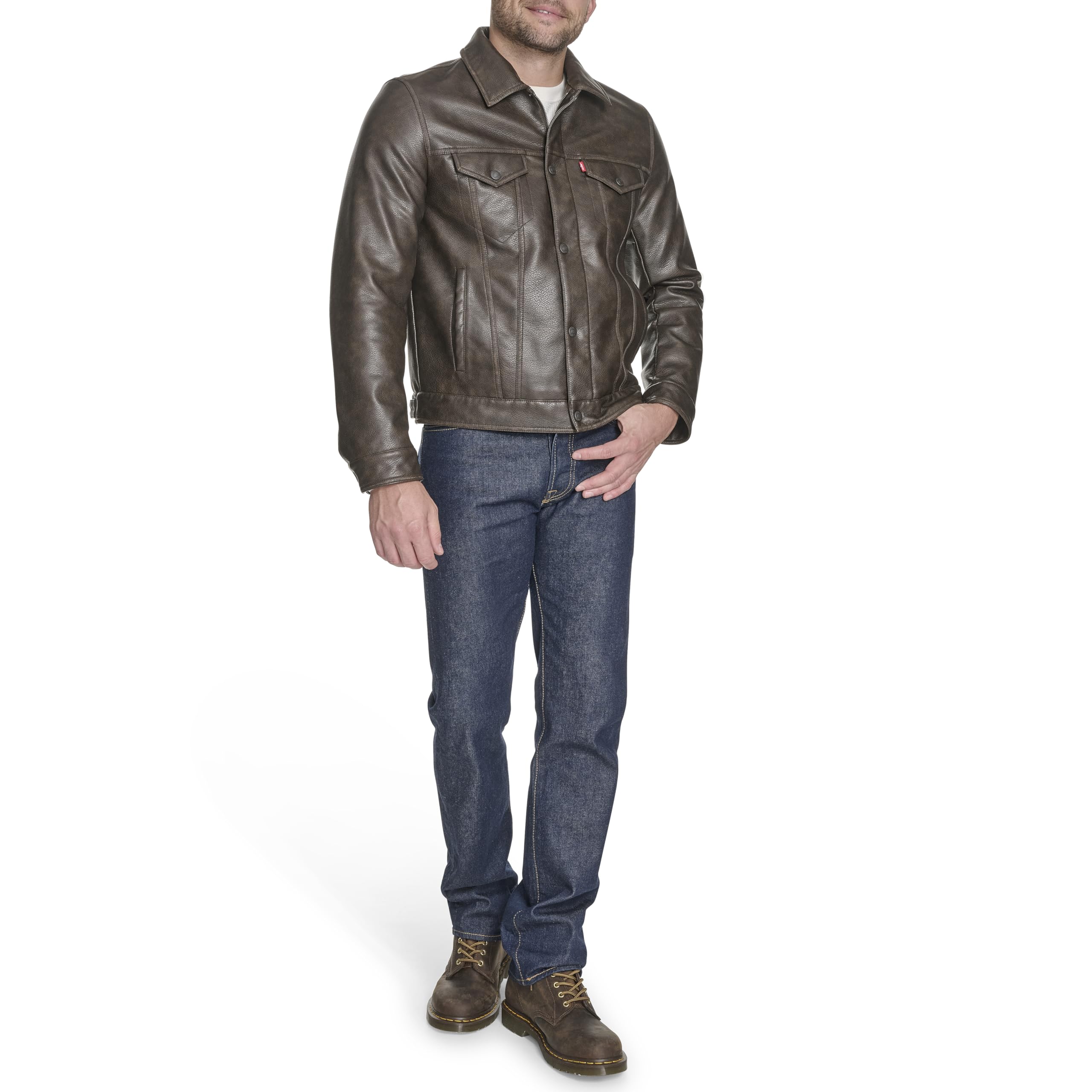 Levi's Faux Leather Sherpa Lined Trucker Jacket (Regular And Big And Tall Sizes) Chaqueta de cuero sinttico Hombre