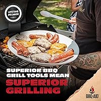Vista 6 de Juego de 3 accesorios para barbacoa – Pinzas para barbacoa – Juego de espátula y tenedor – Herramientas resistentes de acero inoxidable