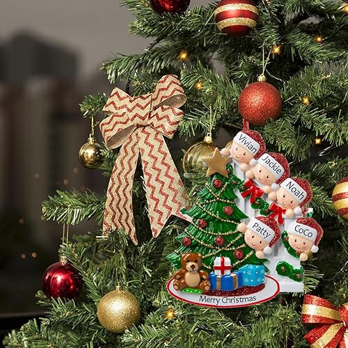 Miniatura 4 de Adornos de Navidad familiares personalizados con nombre para la familia de 5 banderines personalizados para árbol de Navidad, adorno de Navidad