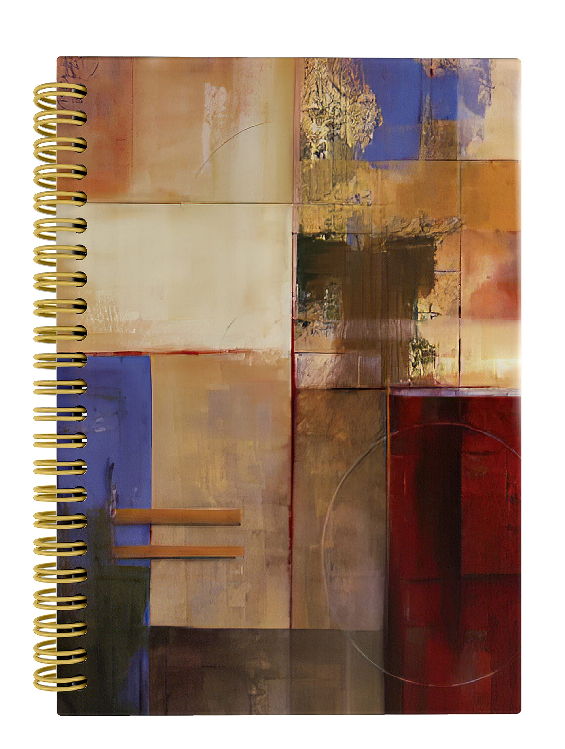 Knibeo Vintage Brown Geometric Mid-Century Modern Style Lined Hardcover Spiral Notebook Journal 5.5×8.3 Inch,College Ruled Notebook for Work Notes Journaling,Modern Gifts for Women Girls