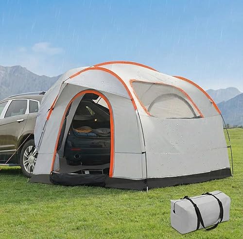 SUV Camping Tent 8'x8' for SUVCUVMinivanHatchback - PU2000mm Waterproof Double Layer Rear Tailgate Tent, Accommodates 6-8 People, with Rain Layer &