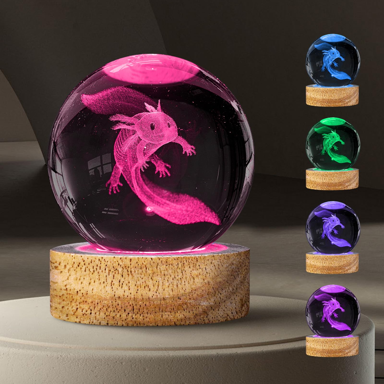 OkiyiD Axolotl, sfera di cristallo 3D, luce notturna con telecomando, lampade a sfera in vetro per amici, compleanni, vacanze, fantastici giocattoli