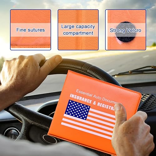 Miniatura 3 de Ziciner Soporte para seguro de registro de automóvil, paquete de 2 organizadores esenciales para documentos de tarjetas de automóvil con cierre de
