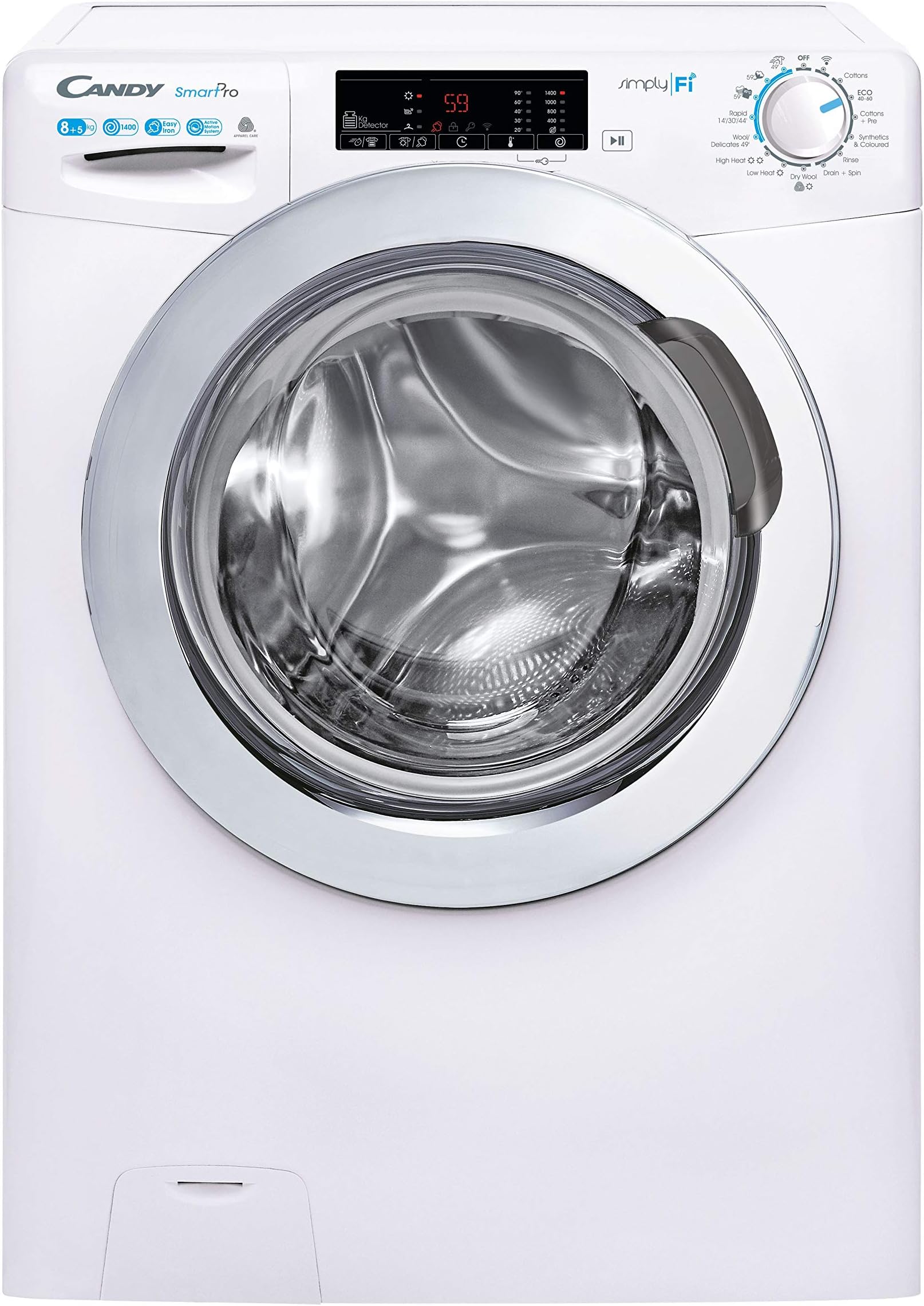 Candy Smart Pro CSOW4853TWCE Freestanding Washer Dryer, WiFi Connected, 8 kg/5 kg Load, 1400 rpm, White