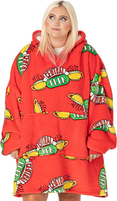 FRIENDS Central Perk Vuddie Oversized Blanket Hoodie Women | Ladies Coffee Cafe Fluffy Fleece Pullover | One Size Sweatshirt with Big Pocket