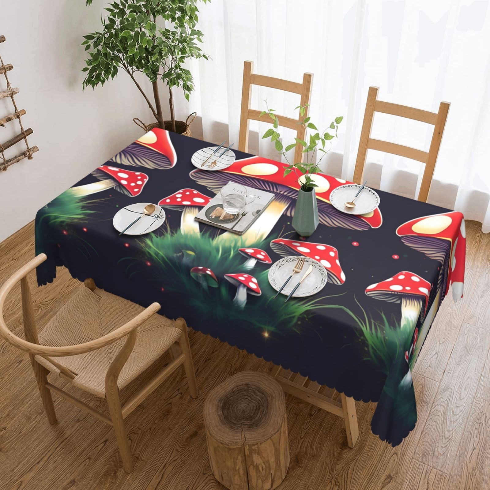 HLBSDM Magic Mushrooms Print Rectangle Washable Tablecloth Decorative Table Cover for Dining Table Buffet Parties