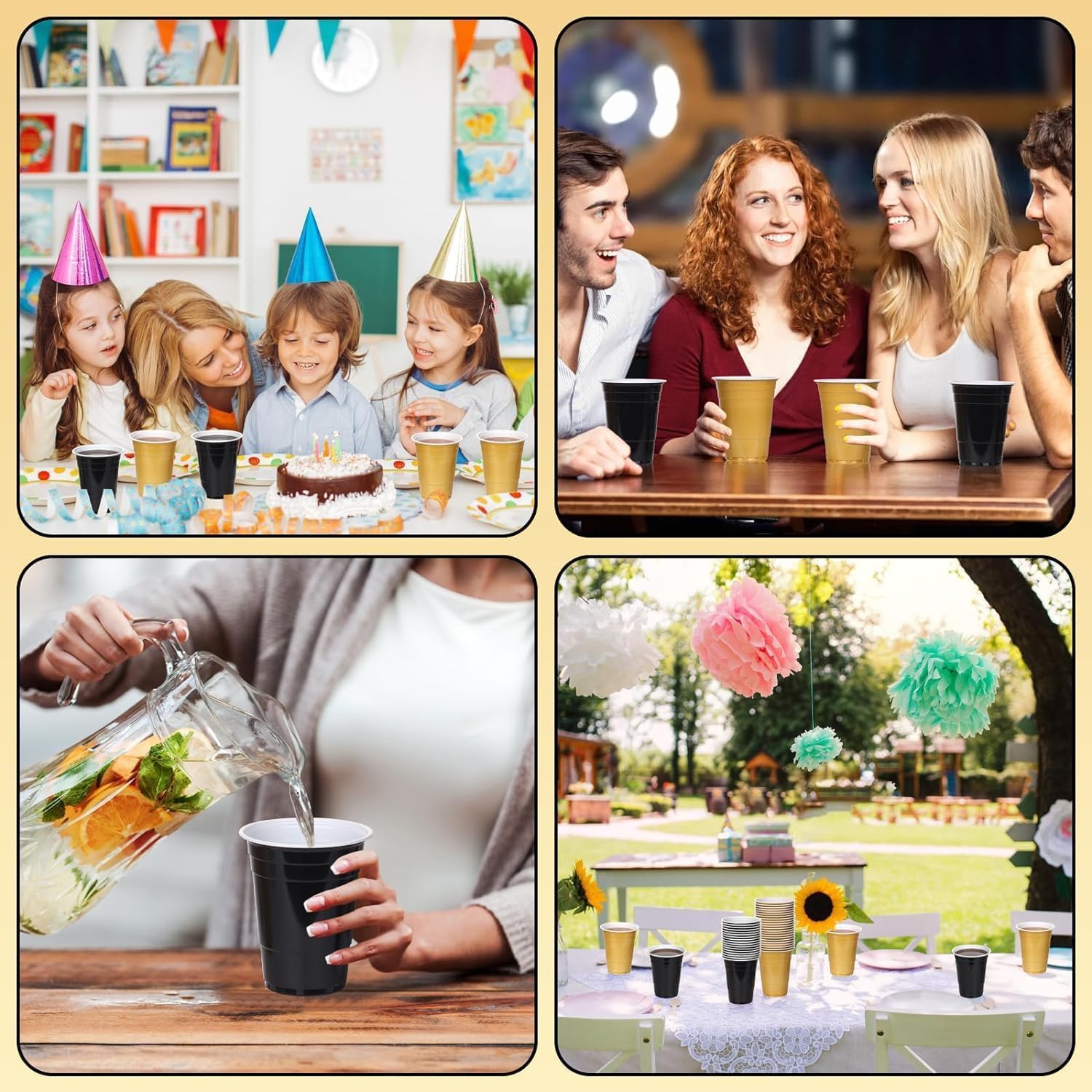 KesaPlan 50PCS 16 oz Plastic Cups Graduation Cups Black and Gold Disposable Party Cup Bulk for Party Graduation Wedding Birthday Halloween Family Gatherings and Festive Celebrations - Image 6