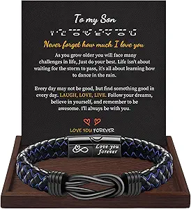 I Love You Gifts for Him Leather Bracelet for Men Knot Infinity Bracelets Valentines Day Gift for Husband Boyfriend Dad Son Grandson Anniversary Birthday Jewelry Graduation Gifts for Him 2024