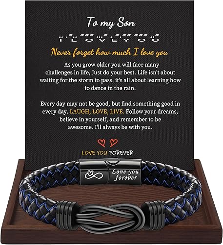 I Love You Gifts for Him Leather Bracelet for Men Knot Infinity Bracelets Valentines Day Gift for Husband Boyfriend Dad Son Grandson Anniversary Birthday Jewelry Graduation Gifts for Him 2024