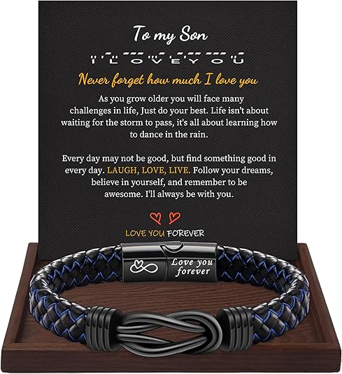 I Love You Gifts for Him Leather Bracelet for Men Knot Infinity Bracelets Valentines Day Gift for Husband Boyfriend Dad Son Grandson Anniversary Birthday Jewelry Graduation Gifts for Him 2024