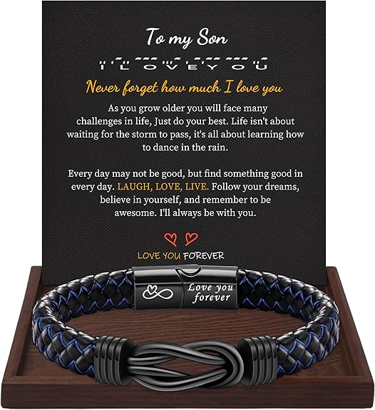 I Love You Gifts for Him Leather Bracelet for Men Knot Infinity Bracelets Valentines Day Gift for Husband Boyfriend Dad Son Grandson Anniversary Birthday Jewelry Graduation Gifts for Him 2024