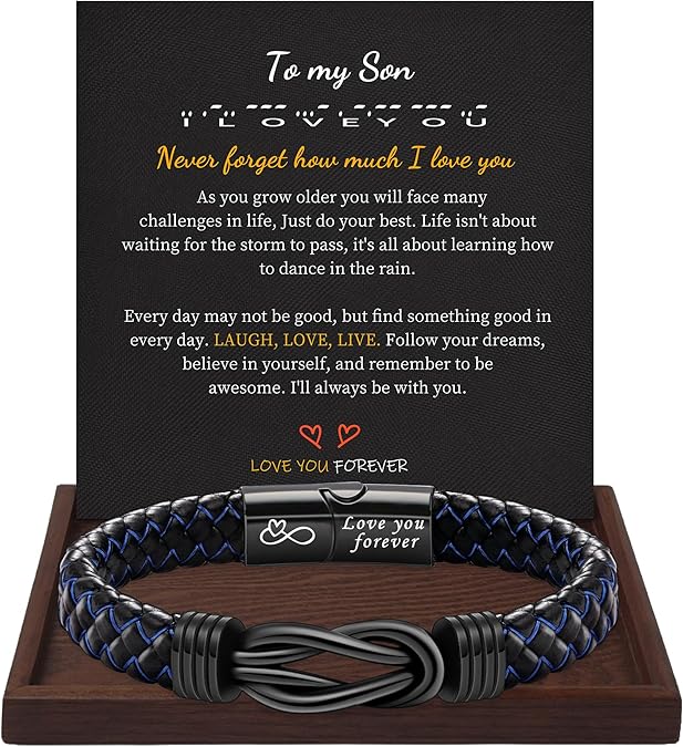I Love You Gifts for Him Leather Bracelet for Men Knot Infinity Bracelets Valentines Day Gift for Husband Boyfriend Dad Son Grandson Anniversary Birthday Jewelry Graduation Gifts for Him 2024