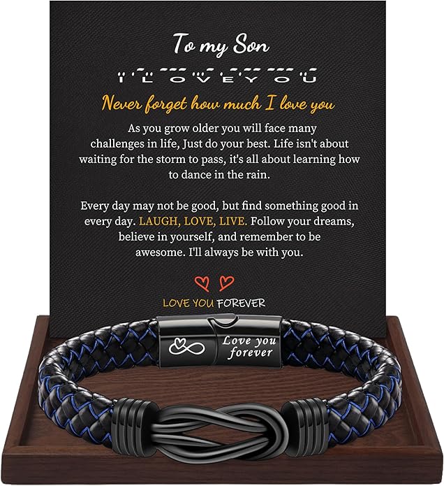 I Love You Gifts for Him Leather Bracelet for Men Knot Infinity Bracelets Valentines Day Gift for Husband Boyfriend Dad Son Grandson Anniversary Birthday Jewelry Graduation Gifts for Him 2024