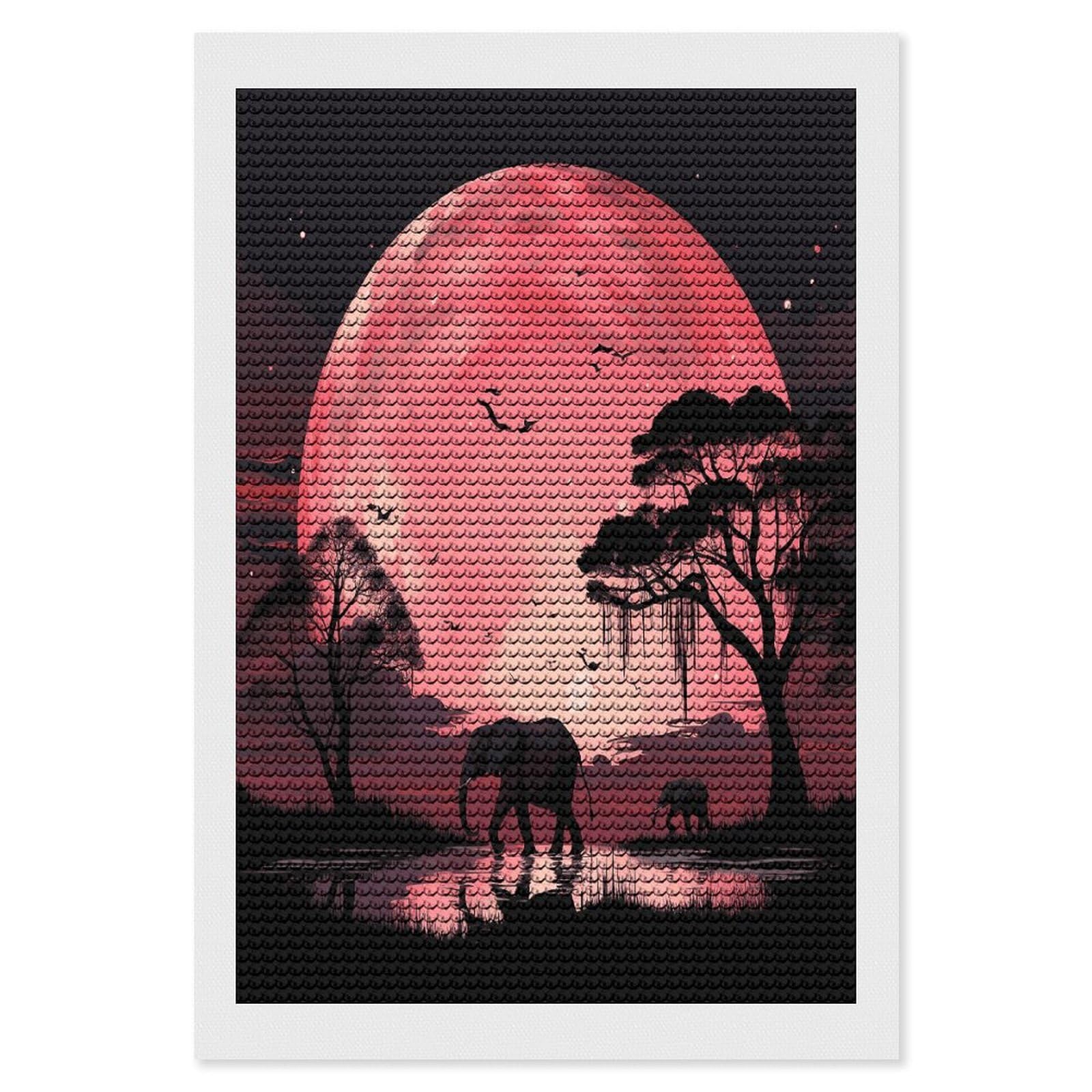 JTREHY Pink Moon Elephant Diamond Art Kits Personalized DIY Round Diamond Painting Kits for Beginner Full Drill Diamonds Dots Paintings for Adults Gem Art Crafts Home Decor