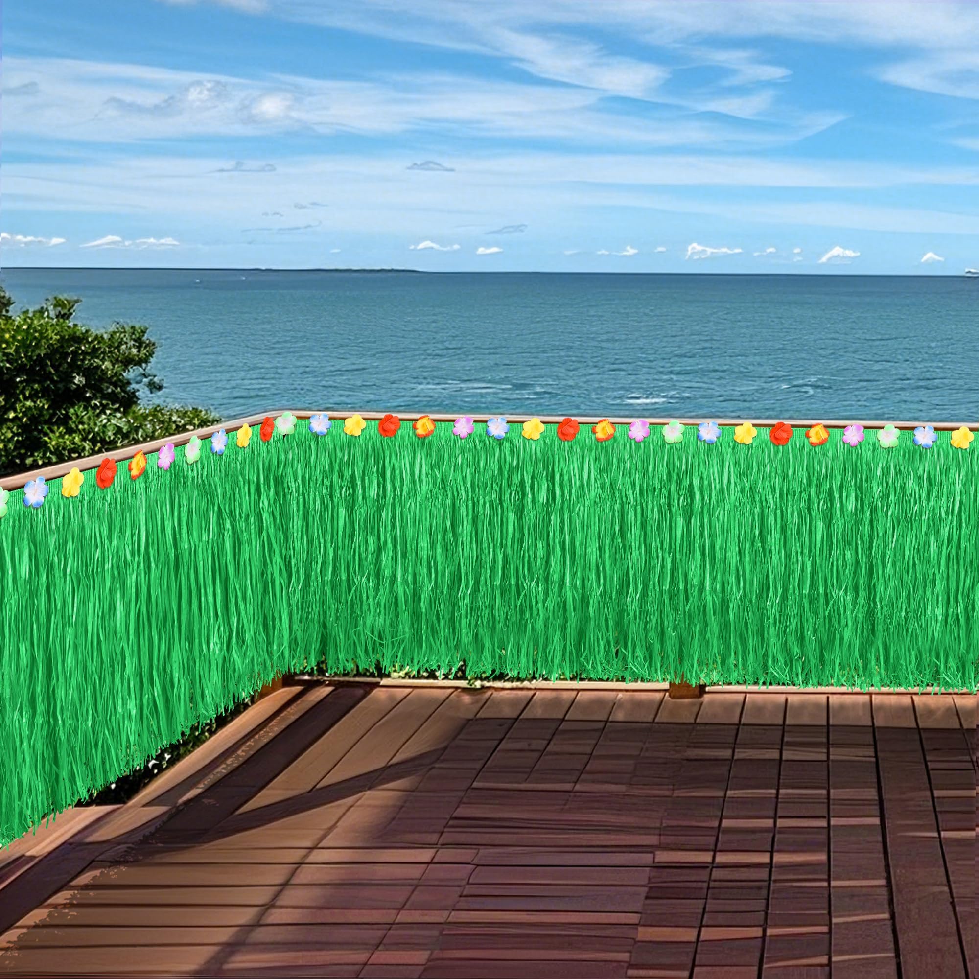 Fovths Green Luau Grass Table Skirt 36 feet x 29.5 inch Fringe Banner Grass Table Skirt Natural Hawaiian Straw Grass Skirt for Tiki Bar Roof Summer