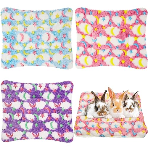 Jetec 3 Pcs Bunny Guinea Pig Beds Soft Bunny Mats Warm Guinea Pig Mat Small Animal Winter Bed Pads Fleece Sleeping Pads for Indoor Rabbit Hamster Squirrel Hedgehog Chinchilla Ferret(Moon) - Moon