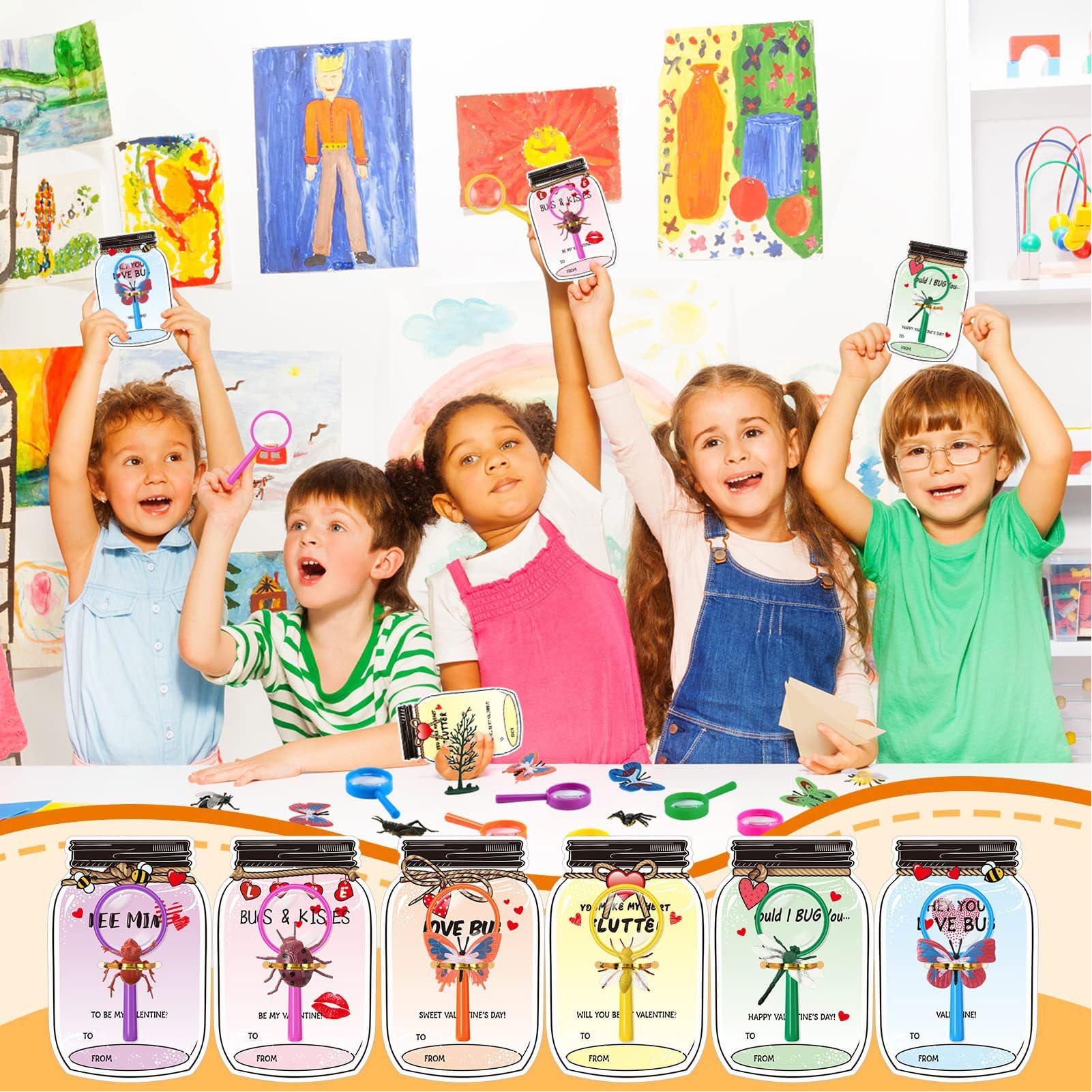 Cocoarm Biglietti di San Carta e Plastica Set di Carte Regalo con Insetti d'amore 30 Biglietti con Decorazioni di Insetti Facile da Montare per Bambini Adulti Feste in Classe e Bomboniere di San
