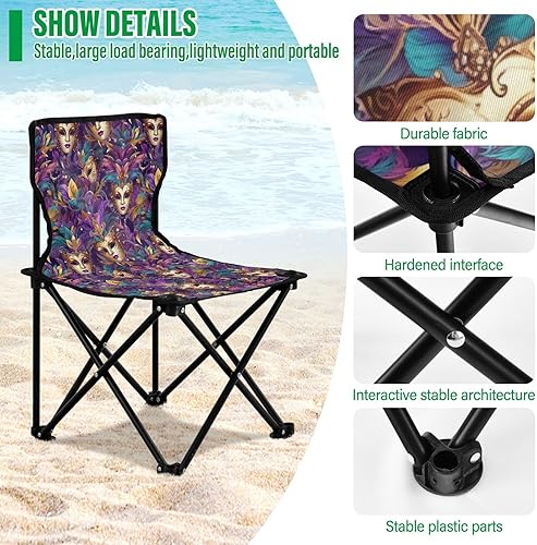 Miniatura 5 de Sillas de camping plegables para exteriores, con máscara dorada, Mardi Gras, para adultos, silla de camping portátil, silla de césped ligera 202a6142