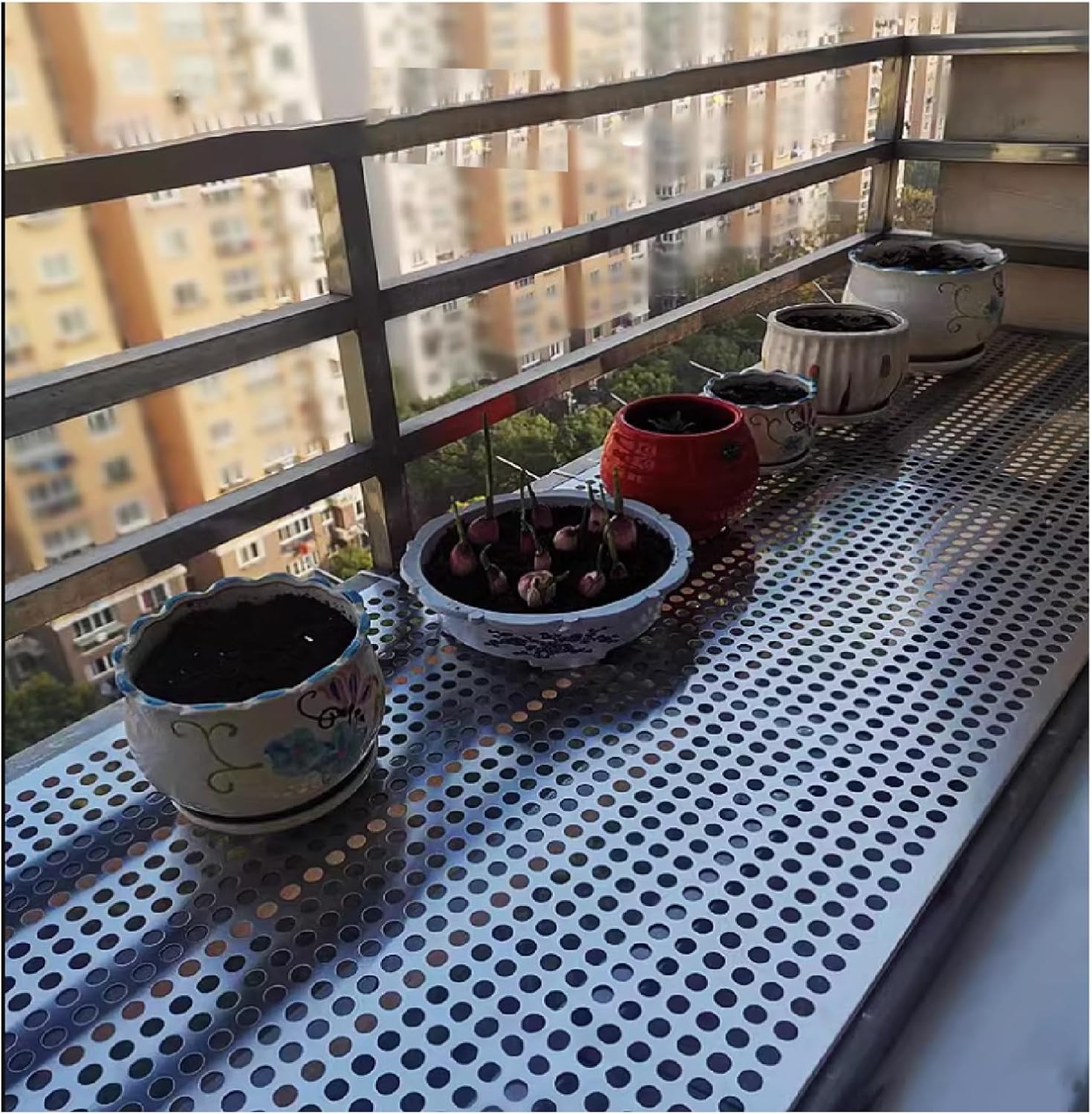 Stainless Steel Perforated Plate,304 Stainless Steel Perforated Balcony Protection Plate, Leak-Proof Window Pads, Anti-Fall Safety Guard with Ties & Gloves, Easy Installation for Enhanced Se