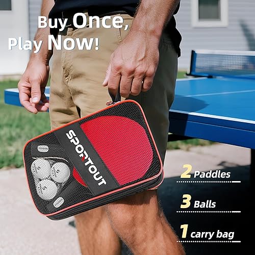 Miniatura 2 de Sportout Juegos de palas de ping pong, remo portátil de tenis de mesa con pelotas, estuche de almacenamiento de primera calidad, raqueta de tenis de