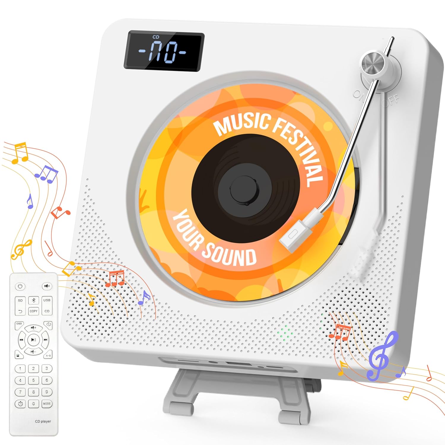 Desktop CD Player: BluetoothCD Player with Converter Rocker Switch for Home,Wall Mountable Music Player with Remote Control Built-in HiFi Speakers LCD Display/Headphone Jack/USB/TF Card