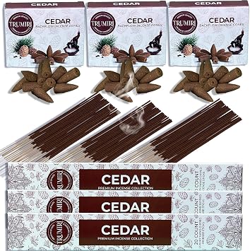 Cedar Incense Sticks & Backflow Incense Cones for Waterfall Combo Pack - 60 Insence-Sticks + 30 Backflow Cones - Insents - Incense Waterfall Cones - Inscense