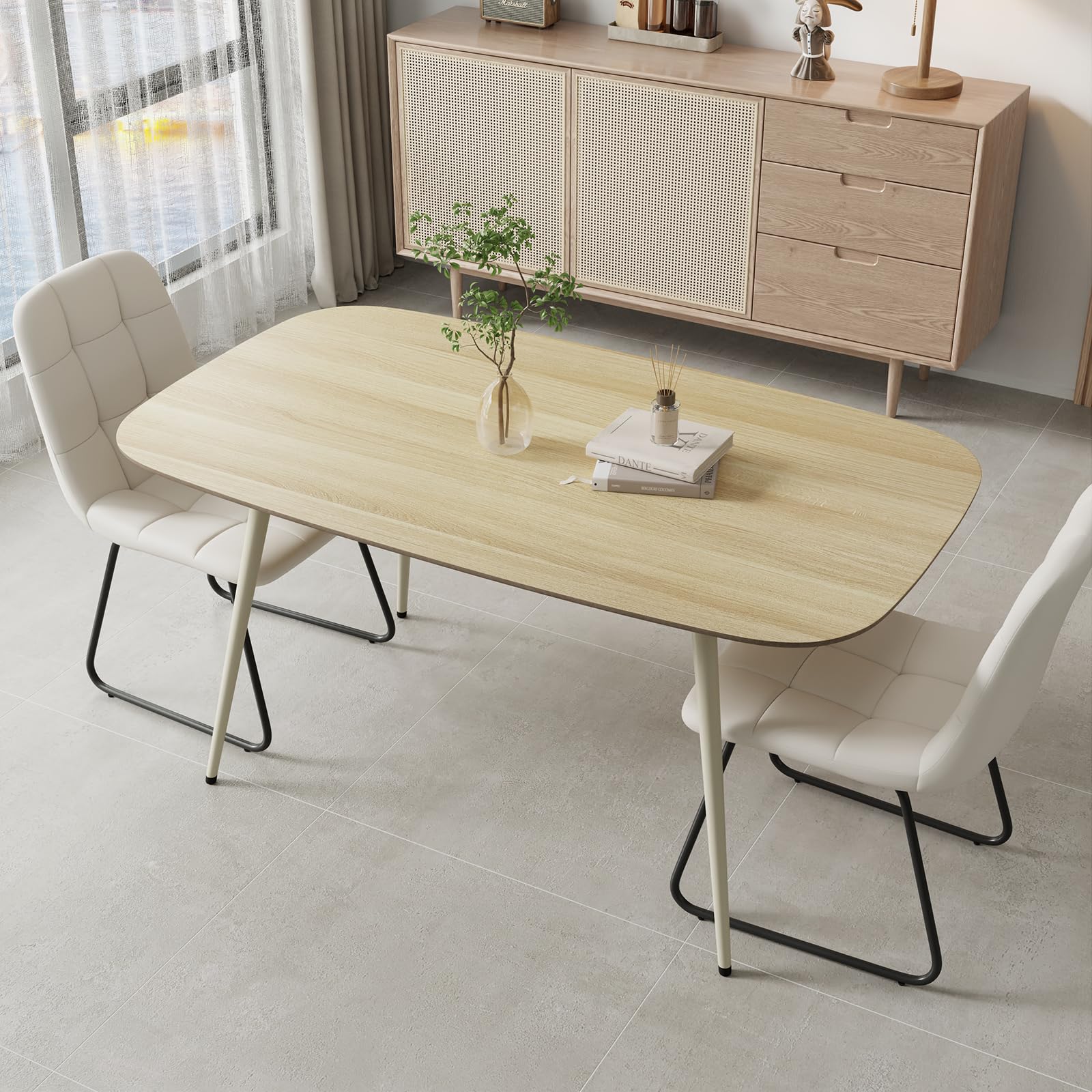 HIPIHOM 47.2'' Dining Table Set for 2,Modern Wood Dining Table,Leather Dining Chairs 2,Table and Chairs Set of 2,Ideal for Kitchen Dining Room (Cat