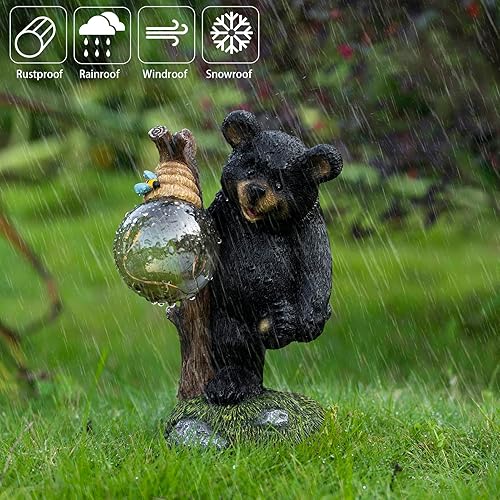 Miniatura 5 de Estatuas de jardín con luz decorativa de oso, estatua solar de oso exterior, decoración de jardín de animales, decoración divertida para exteriores,