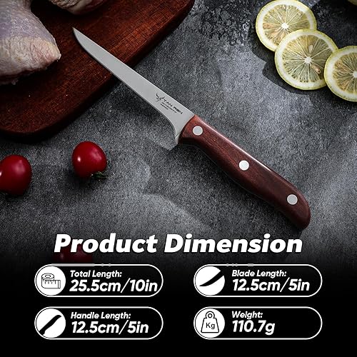 Miniatura 5 de TAN REN Cuchillo deshuesador para cortar carne, cuchillo de corte de pechuga de 5 pulgadas, cuchillos de deshuesado inoxidable con funda, cuchillo