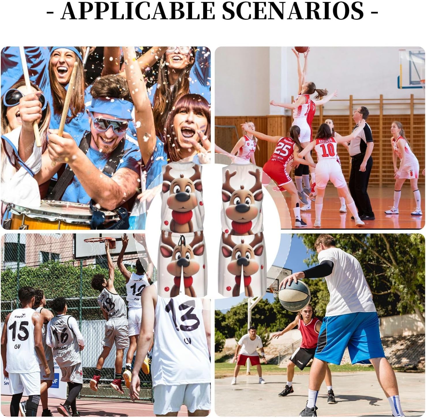 Mens Basketball Jerseys Cute Xmas Reindeer Uniform Suit Mesh Sports Jersey Outfits T-Shirt and Short Sets Black