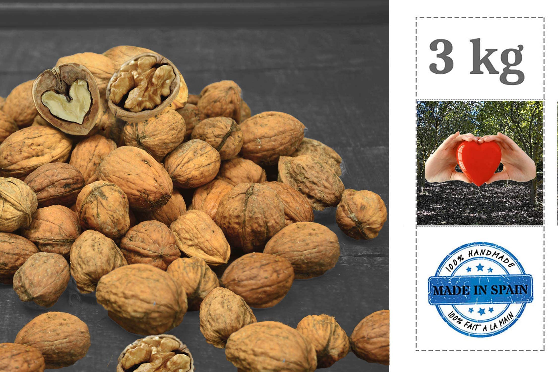 Nueces de España Naturales con cascara Frescas, cosecha del 2024 LIMITADA, bolsa de 3 kg.
