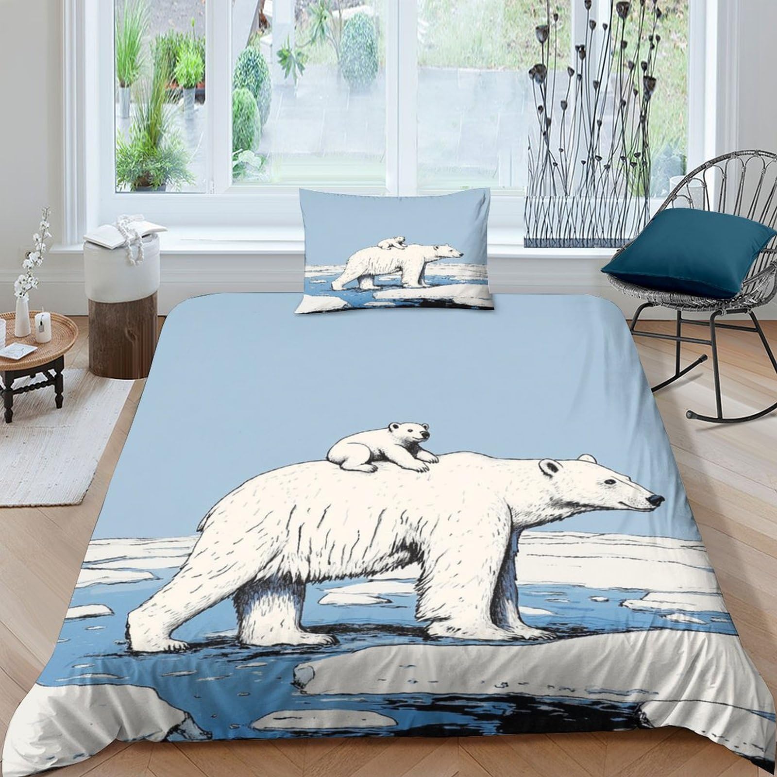 VesFy Cute Polar Bear 3D Print Animal Comforter Covers Duvet Cover for Teens And Adults Quilt Cover Bedding Set Soft Microfiber with Zipper Closure with Pillow Cases 2 Pieces Single（135x200cm）