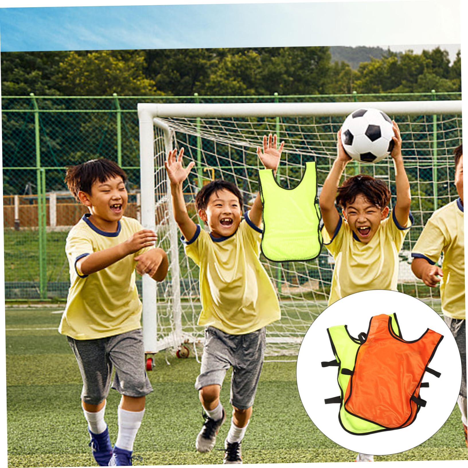 12 Stück Fußball Trainingsleibchen aus Polyester Formstabile und Leicht Anzuziehende Sportwesten für Kinder und Jugendliche im Fußballtraining