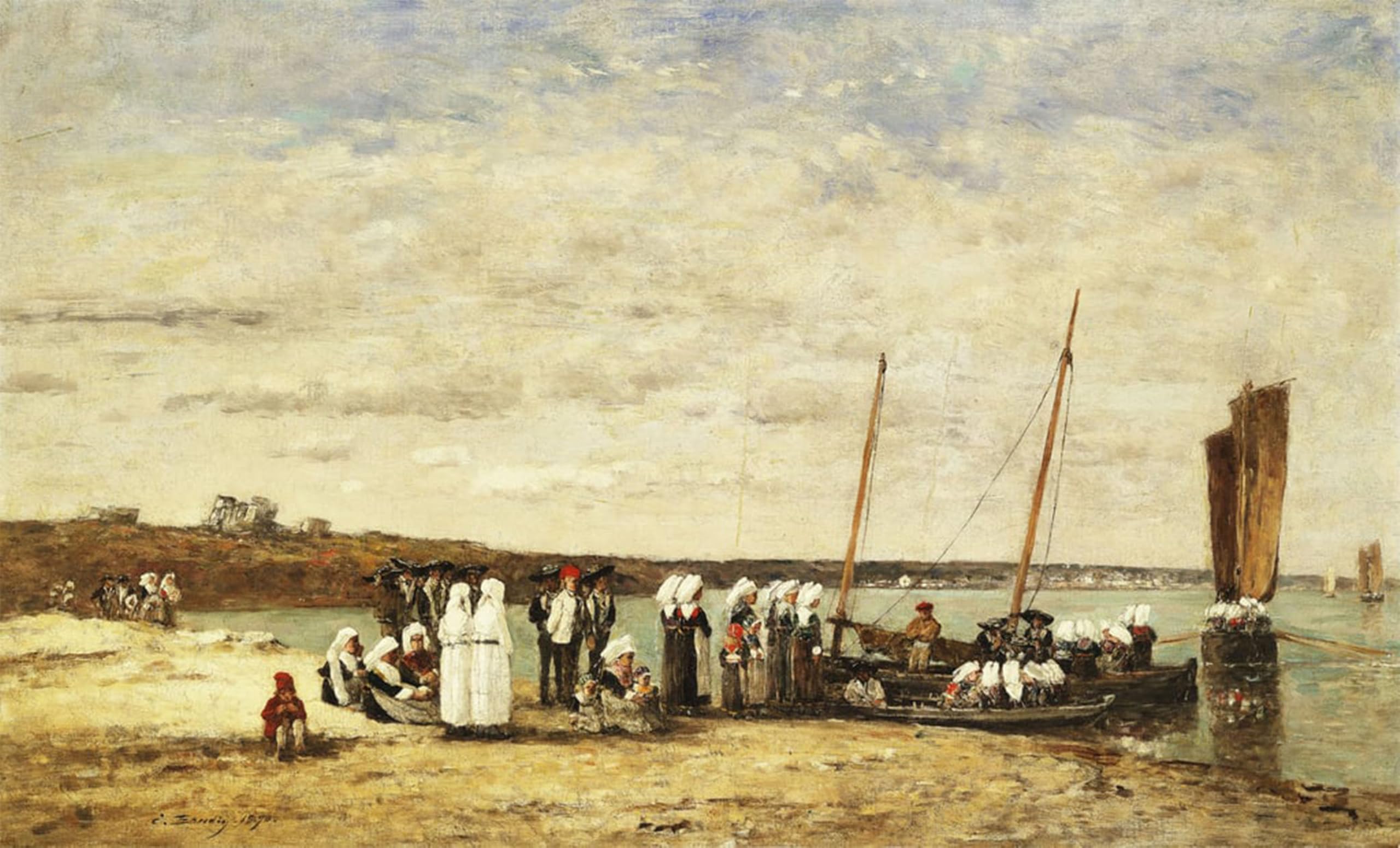 POSTERIIk Famous Animal Posters Vintage Picture Fisherwomen Disembarking From Plougastel by Eugene Louis Boudin Modern Wall Decor for Home Decor 60x90cm