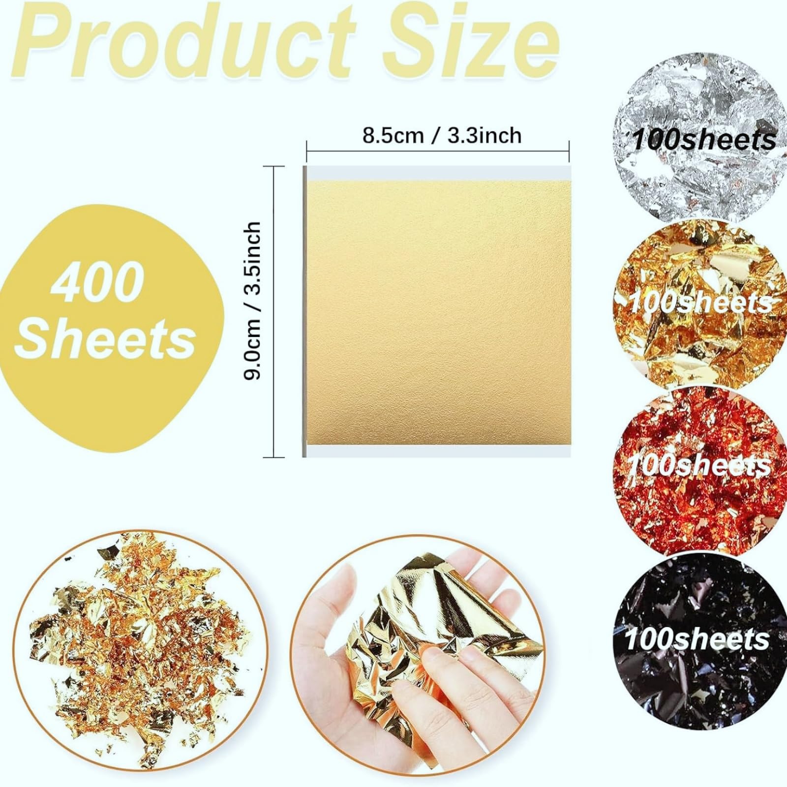 Utsukusy Oro - Kit de Foil Metálico en hojas de papel dorado, rosa, plata y negro para Manualidades, Artesanía y Decoración - 400 Hojas (9x9cm)