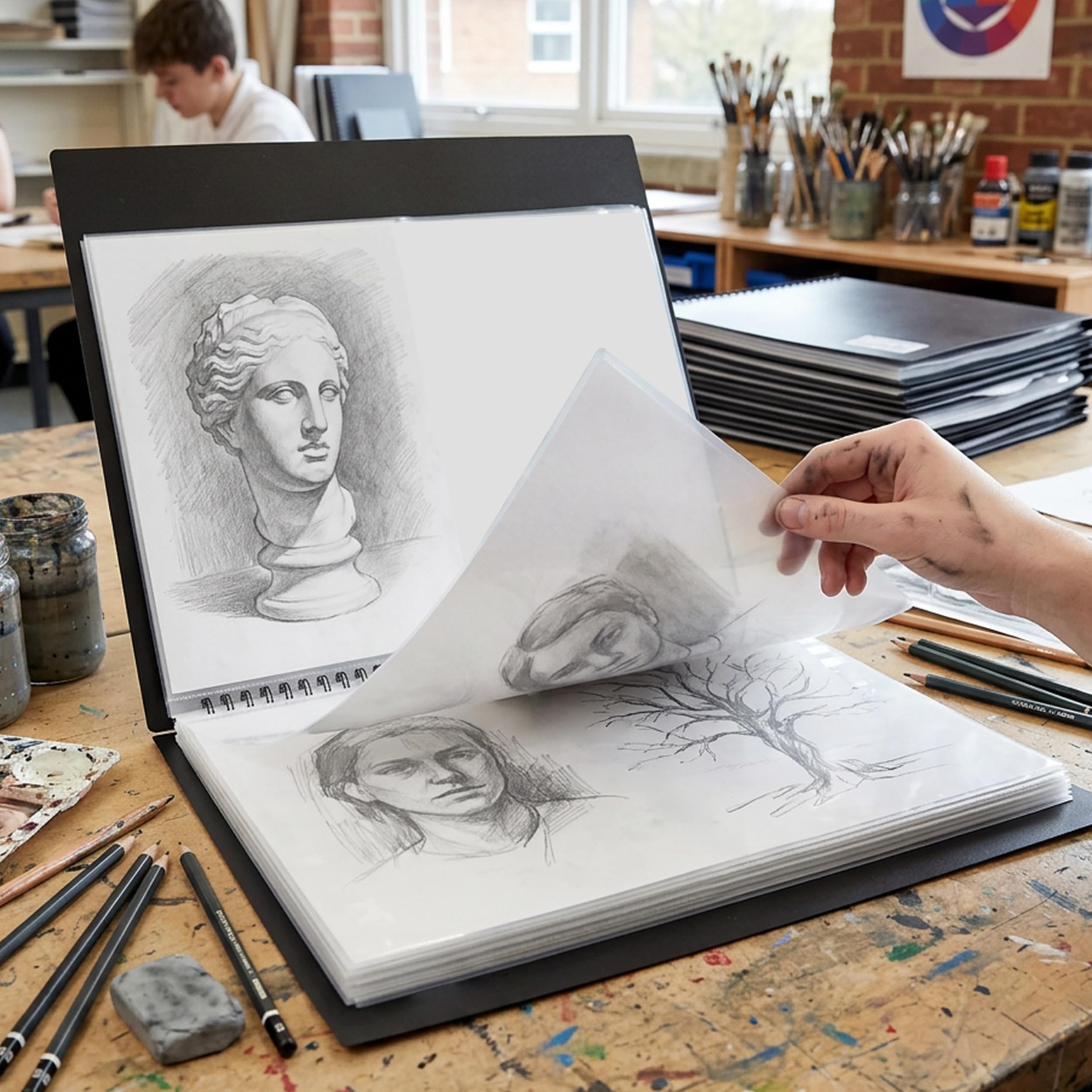 Liquidraw Estuche tipo portafolio de arte A2, 20 fundas, tamaño de la manga: 61 cm x 45 cm, carpeta de almacenamiento en espiral ideal para artistas, arquitectos, dibujo, pintura, almacenar documentos