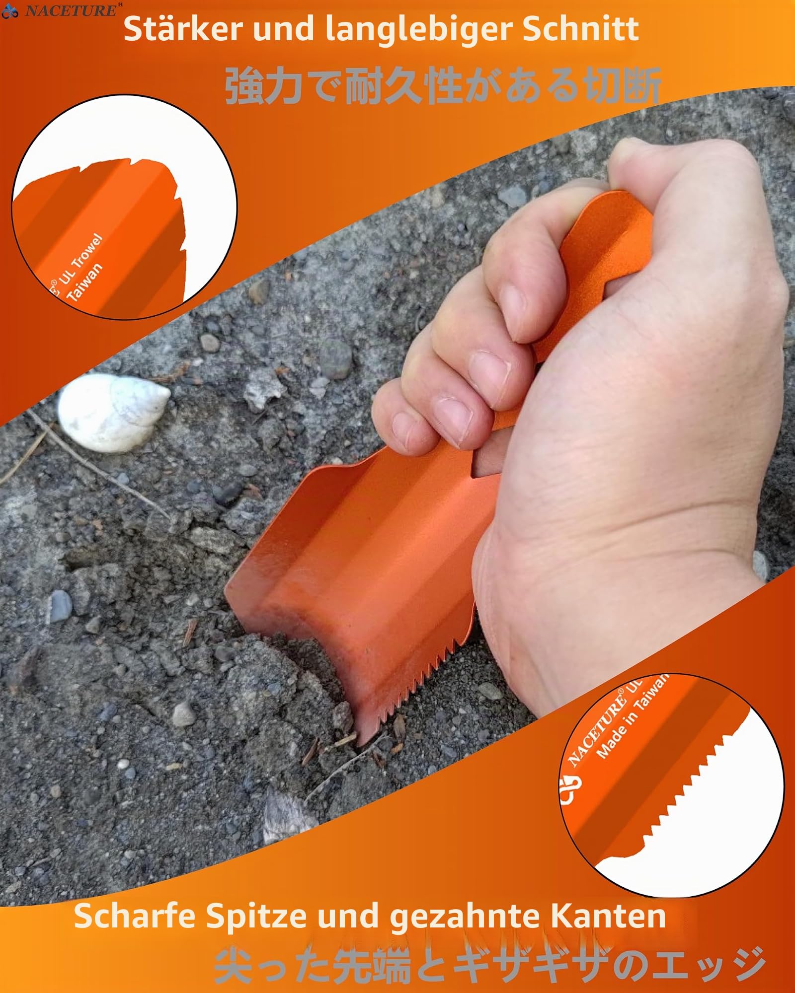 NACETURE Ultraleichte Rucksackkelle aus Aluminium, kleines Töpfchen-Multifunktionswerkzeug mit längerem Griff, unverzichtbar für Wandern, Camping und Überlebensbeutel (orange, 1 Stück)