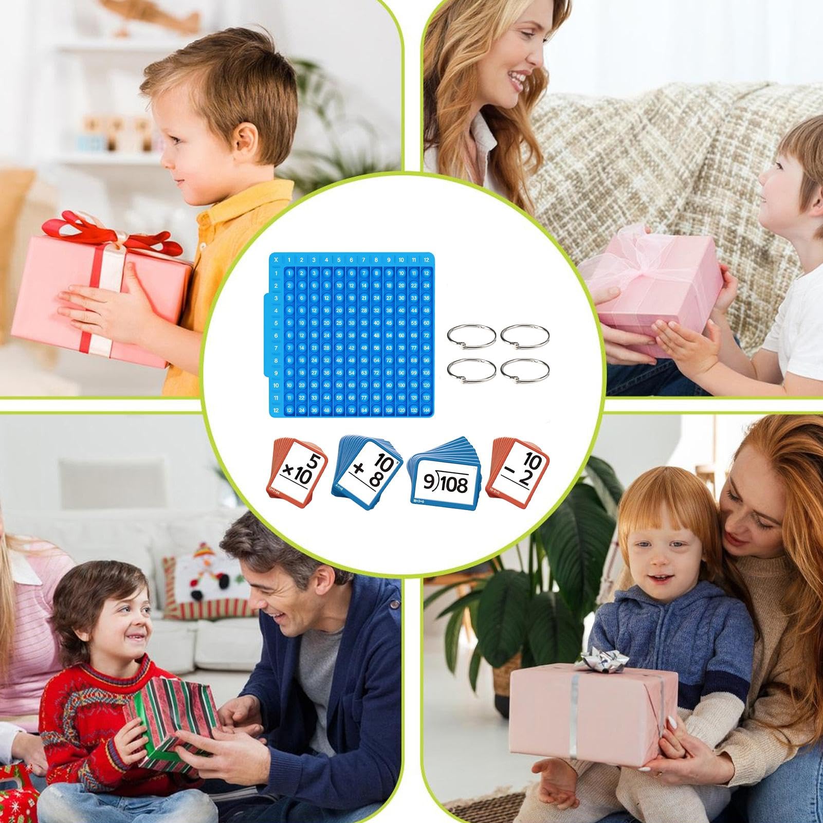 Schede flash matematiche, set di apprendimento matematico, schede flash educative con bordo, 332 carte per addizione, sottrazione, moltiplicazione e divisione, silicone blu, età 6-12 anni, con anelli