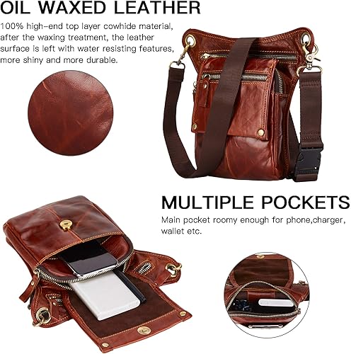 Miniatura 5 de LATÓN TACKS cuero vintage hecho a mano motocicleta al aire libre bicicleta gota cuero pierna bolsa para hombres mujeres muslo bolsa cintura riñonera