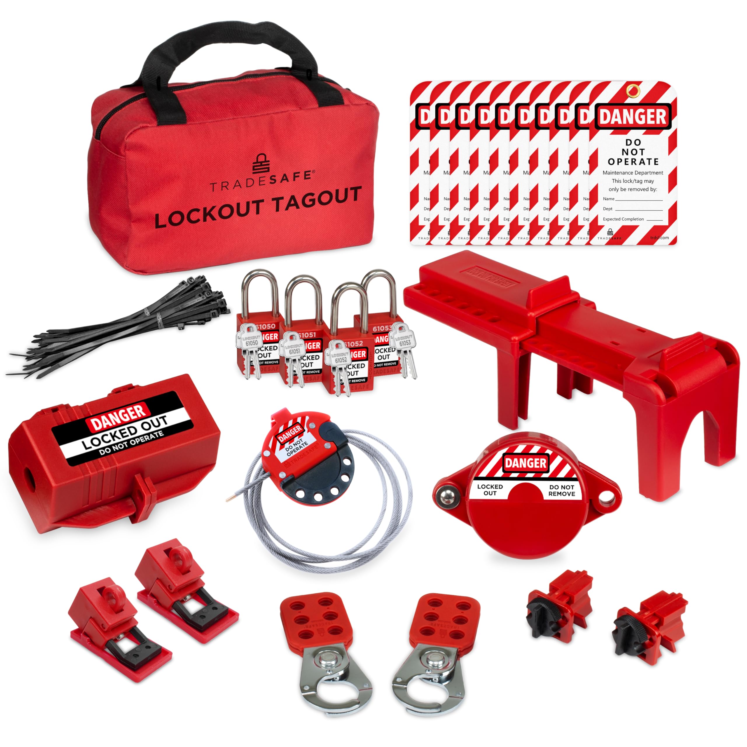 TRADESAFE Professional Lockout Tagout Kit - Loto Locks, Gate Valve Lock, Ball Valve Lockout, Circuit Breaker Locks, Hasps, Plug Lock, Cable Loto, Tag