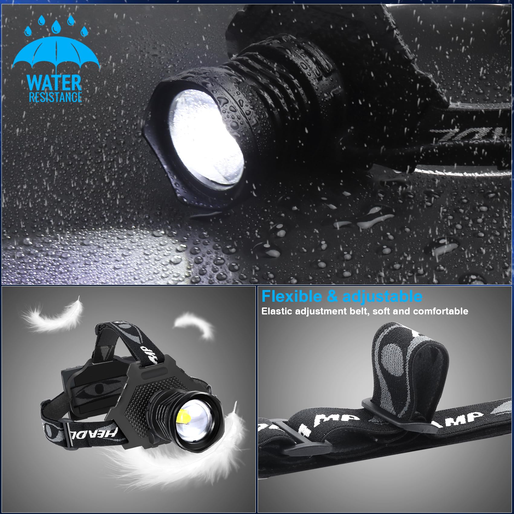Linterna frontal LED recargable, paquete de 4, lámpara de cabeza súper brillante, faros delanteros para adultos recargables, IPX6 impermeable y luz frontal ajustable de 90° para correr al aire libre