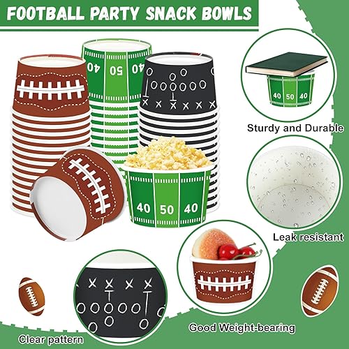 Vista 24 de Qyeahkj 60 cuencos de fútbol para aperitivos, cuencos de papel desechables para helados para barbacoa, picnic, comida caliente o fría, 8 onzas