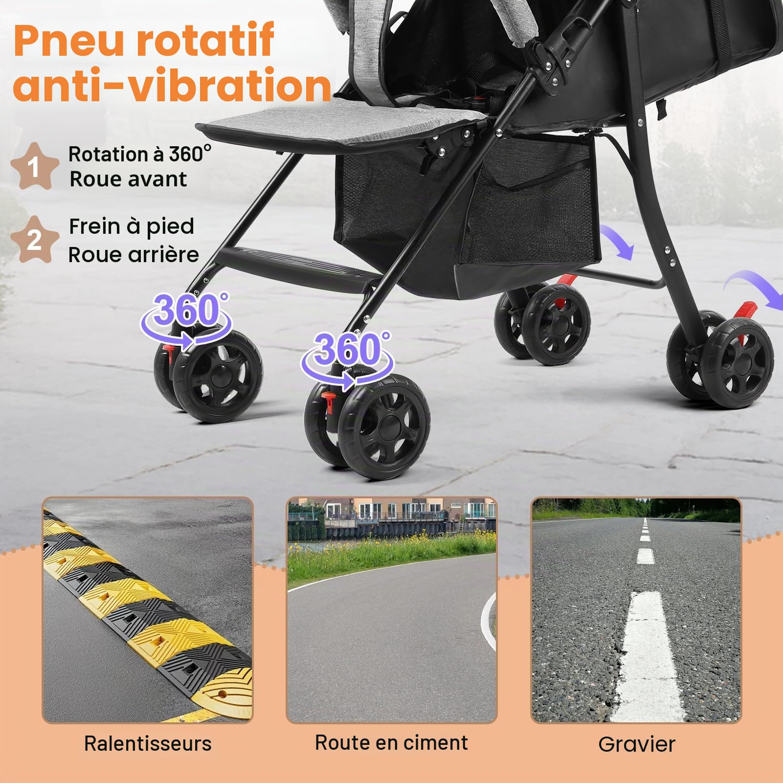 Poussette Bebe Voyage, Poussette Compacte Pliable, Poussette Canne Legere 4,2 kg, Pliage Une Main, Dossier Reglable, Harnais 5 Points, Capote Reglable, Panier Rangement, 0 a 2 Ans, 10 kg (Gris)
