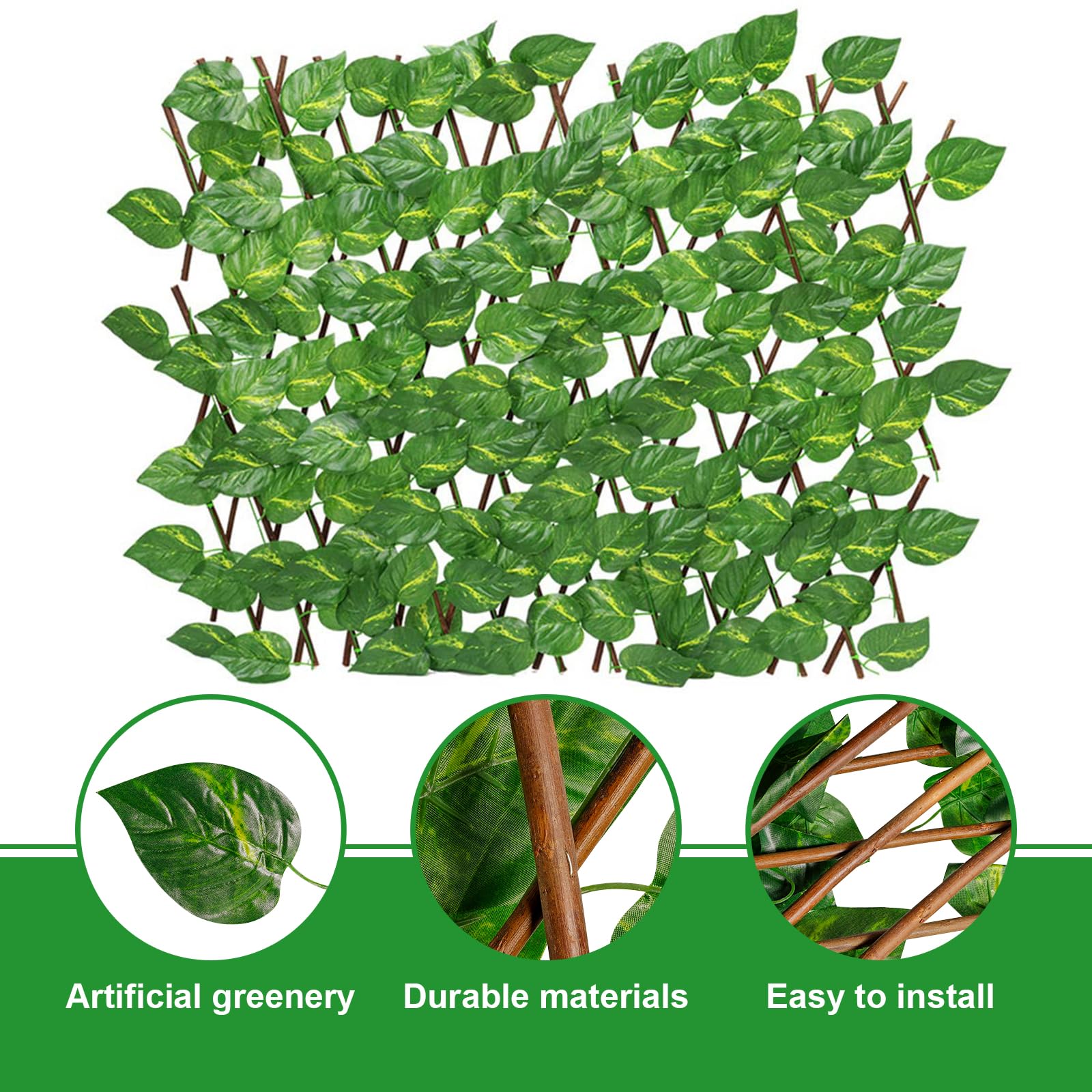 REOVE Artificial Leaf Screening, Adjustable Retractable Fence, Green Leaf, Large Leaf - Image 3