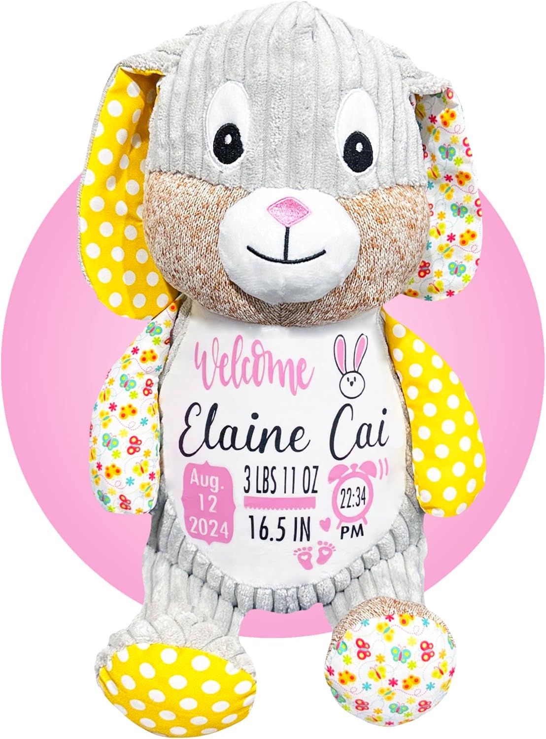 Birth Stat Stuffed Animal - Birth Announcement Stuffed Animals - Personalized Baby Boy Gifts Birth Information Plush Wrapping - Removable Cover