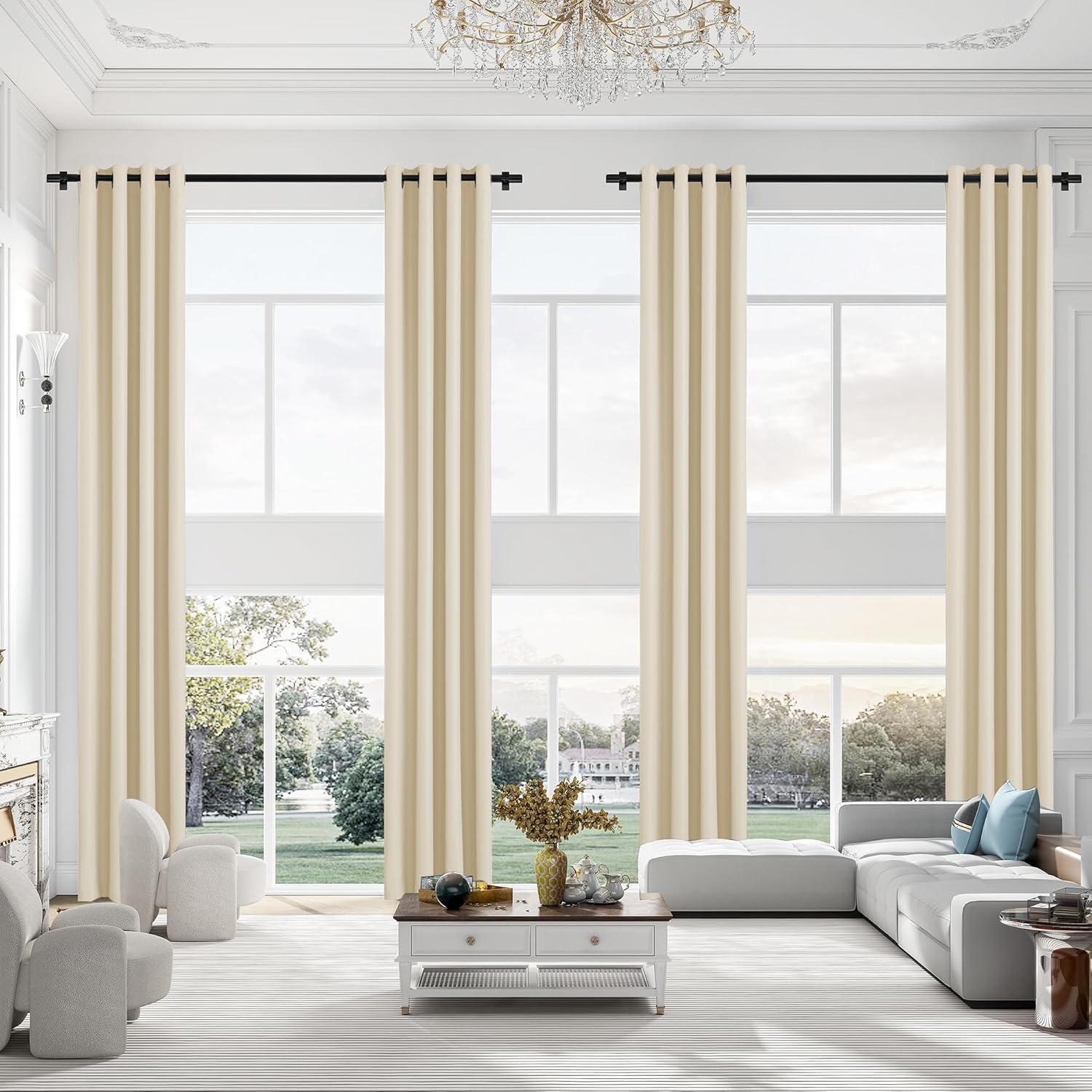 Extra Long Blackout Curtains, 12ft High Ceiling Drapes, Window Floor to High Ceiling Drapes for Living Room(1 Panel, Beige, 52"x144") Beige 52"W x 144"L (Pack of 1)