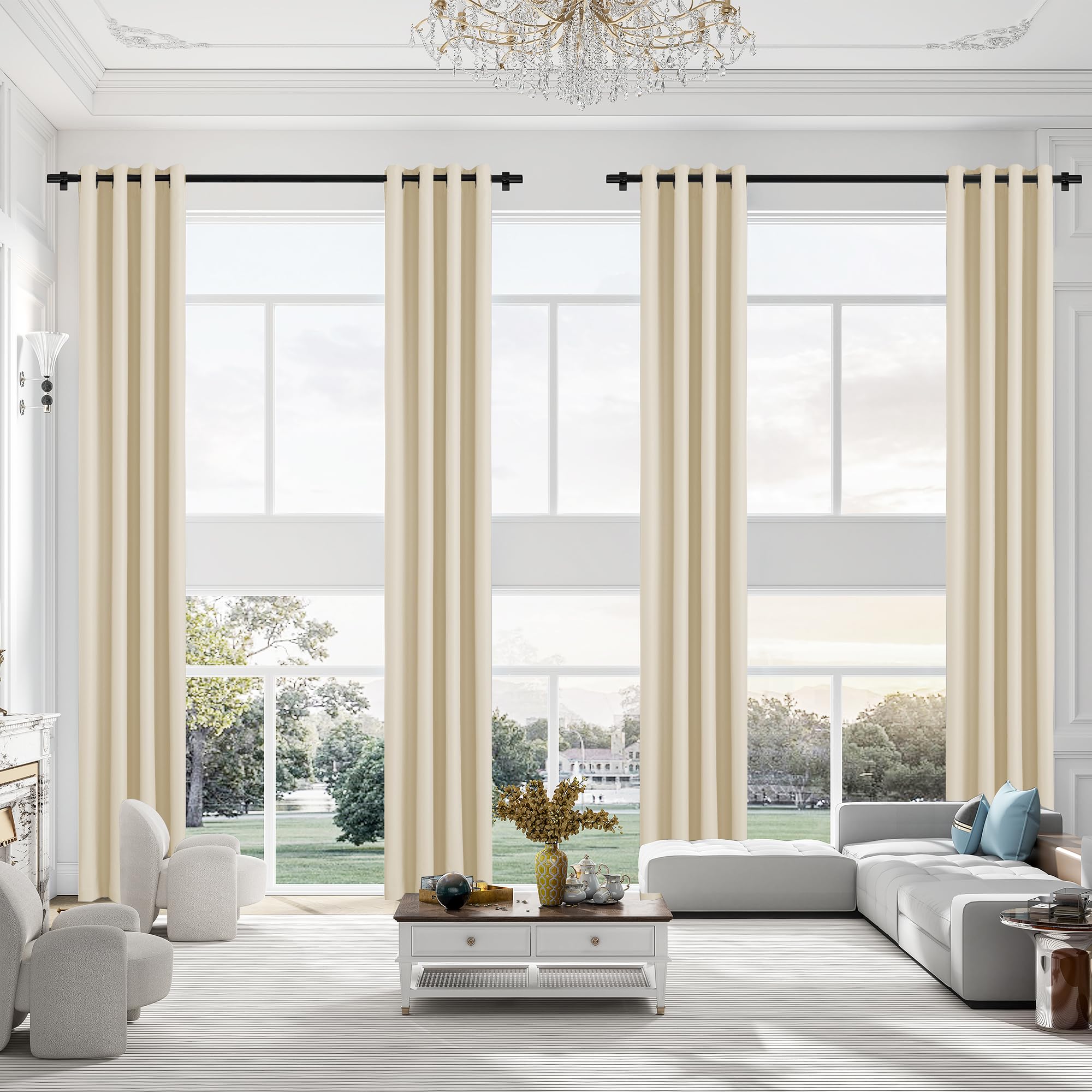 Phating Extra Long Blackout Curtains,Window High Ceiling Curtain Drapes for Living Room(1 Panel, Beige, 52"x156")