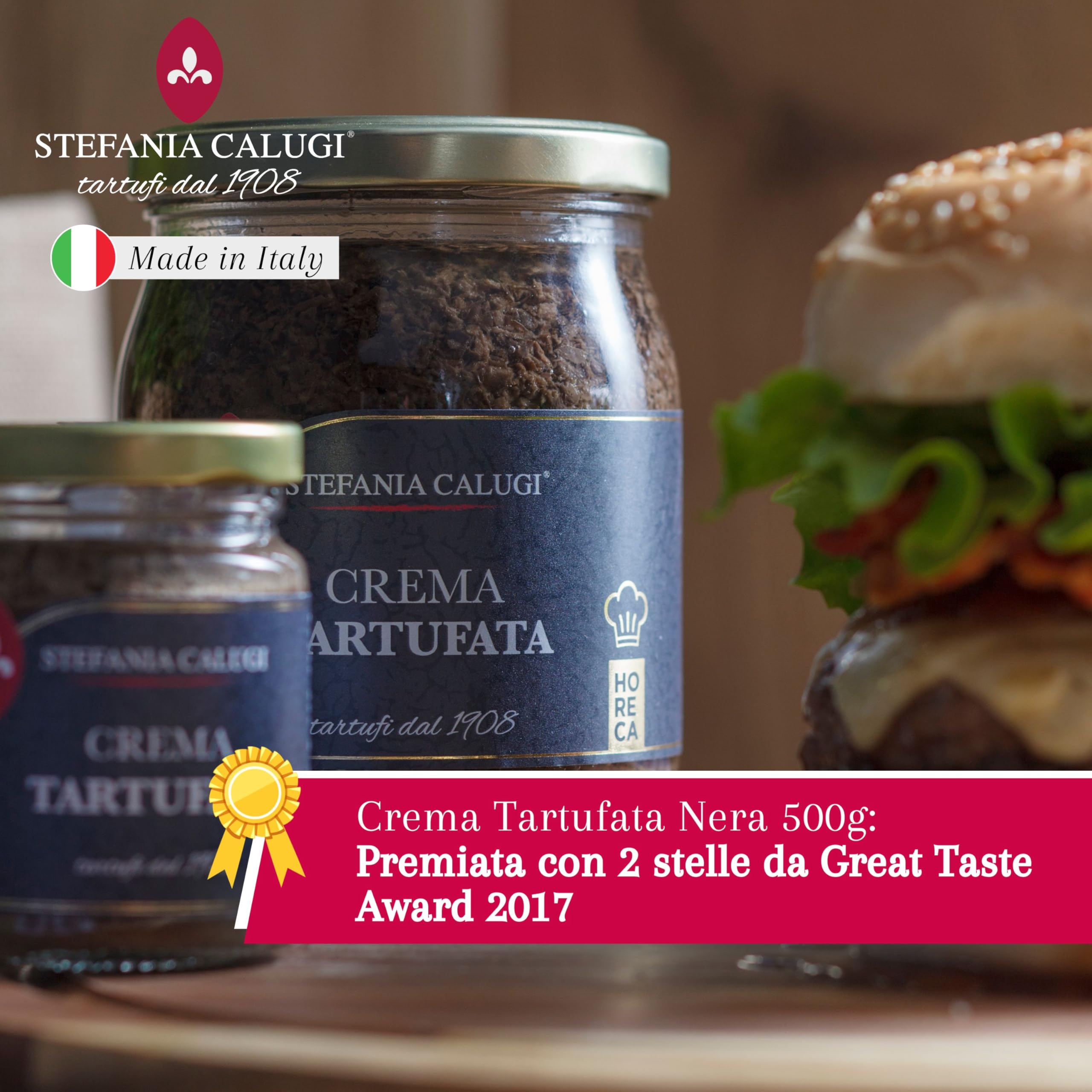 Stefania Calugi - Crema Tartufata Nera 500g – Salsa al Tartufo Pronta Gourmet | Condimento per Pasta – Made in Italy – Senza Glutine – Ricetta Pluripremiata (Box da 6pz, Crema Tartufata Nera)