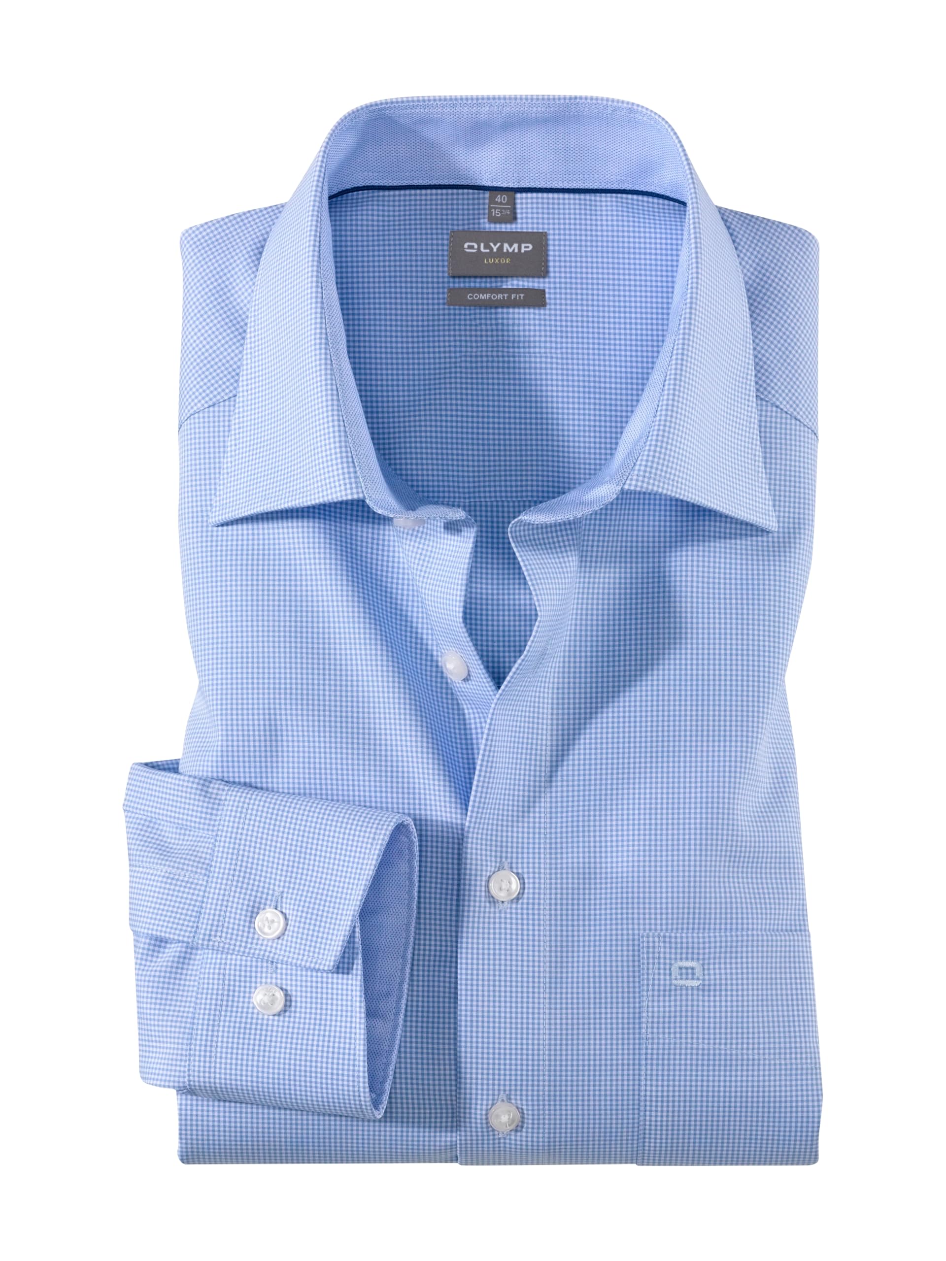 Olymp Luxor Long-Sleeve Comfort fit Classic Collar Checked Shirt, Light Blue - Blue - XXL