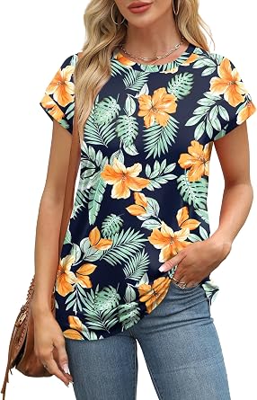 Alaroo Womens Summer Tops Short Sleeve Shirts Crew Neck Cute Trendy Tunic Blouses (S-3XL)